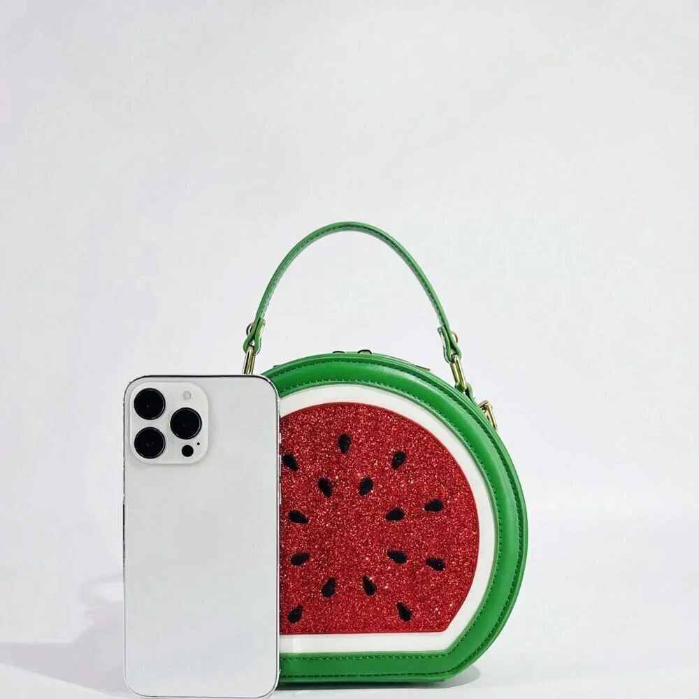 Green Cute Women's Street-Style Y2k Funny Watermelon Shaped Crossbody Bag